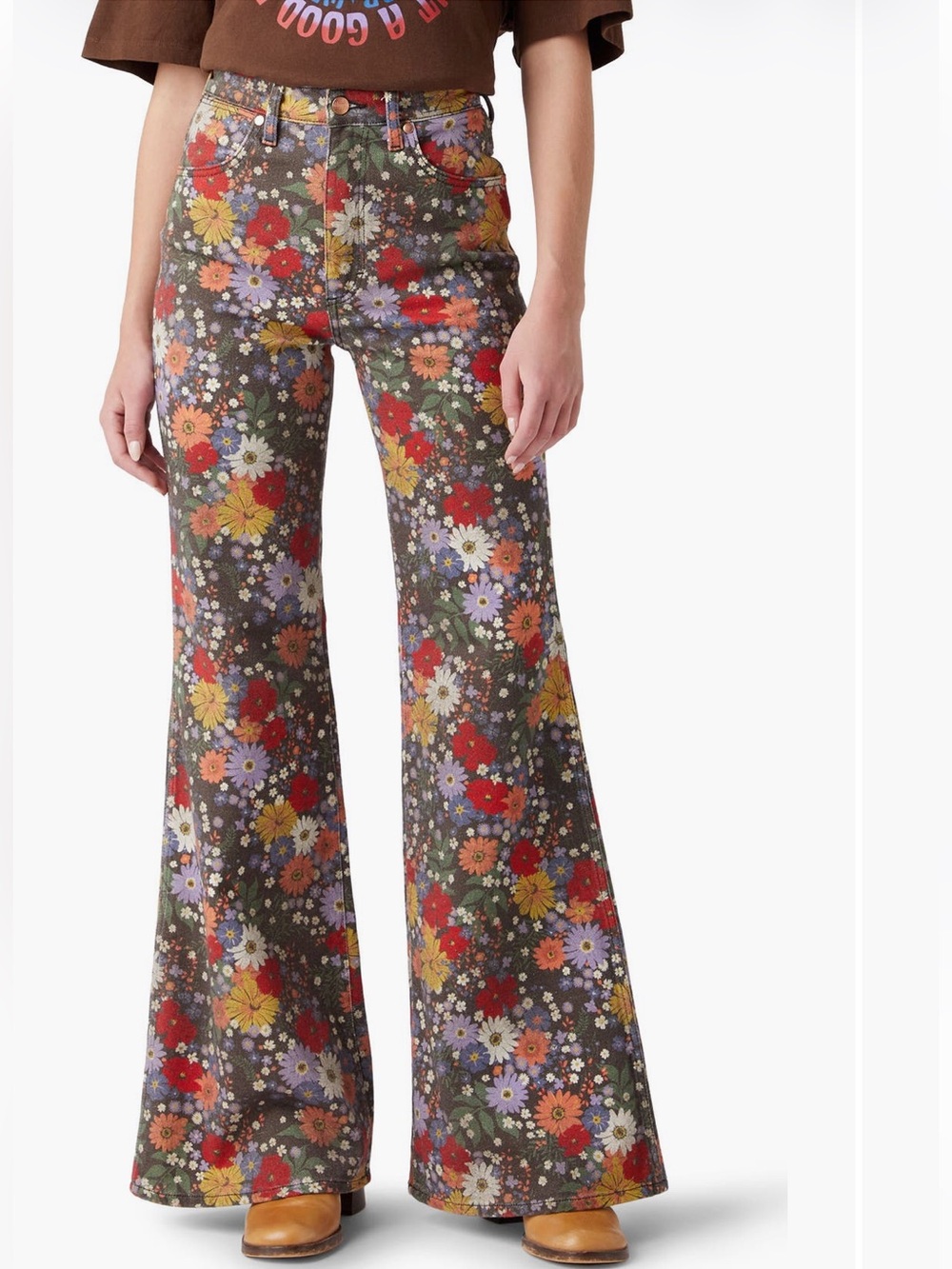 Wrangler Bloom Print Wanderer High-Rise Wide Leg Jeans in Multi Floral